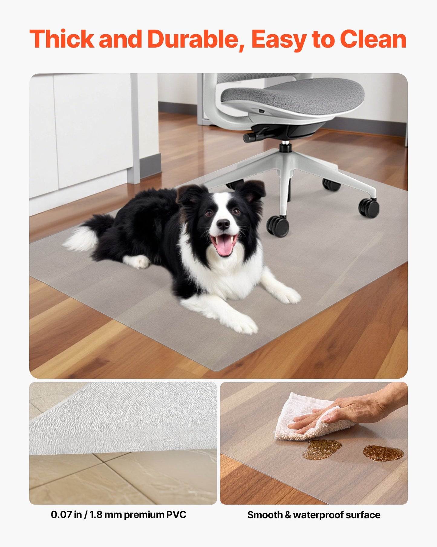 Chair Mat, 36 x 48-inch Transparent Office Chair Mat for Hard Floors, Floor Protector for Rolling Chairs, Non-Slip & Easy to Clean, Smooth Glide Under Desk Rug for Home Office (Rectangular)