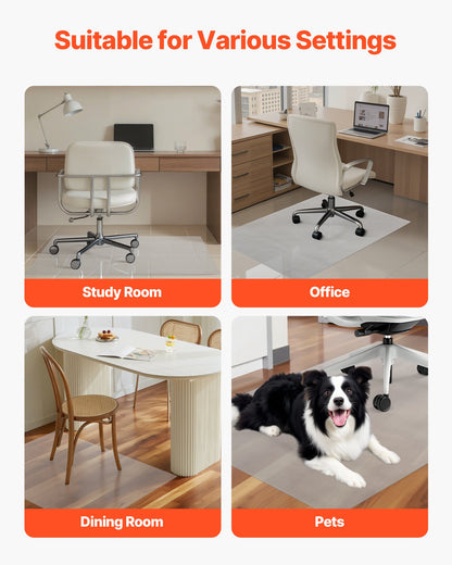 Chair Mat, 36 x 48-inch Transparent Office Chair Mat for Hard Floors, Floor Protector for Rolling Chairs, Non-Slip & Easy to Clean, Smooth Glide Under Desk Rug for Home Office (Rectangular)
