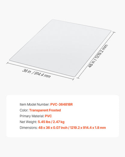 Chair Mat, 36 x 48-inch Transparent Office Chair Mat for Hard Floors, Floor Protector for Rolling Chairs, Non-Slip & Easy to Clean, Smooth Glide Under Desk Rug for Home Office (Rectangular)