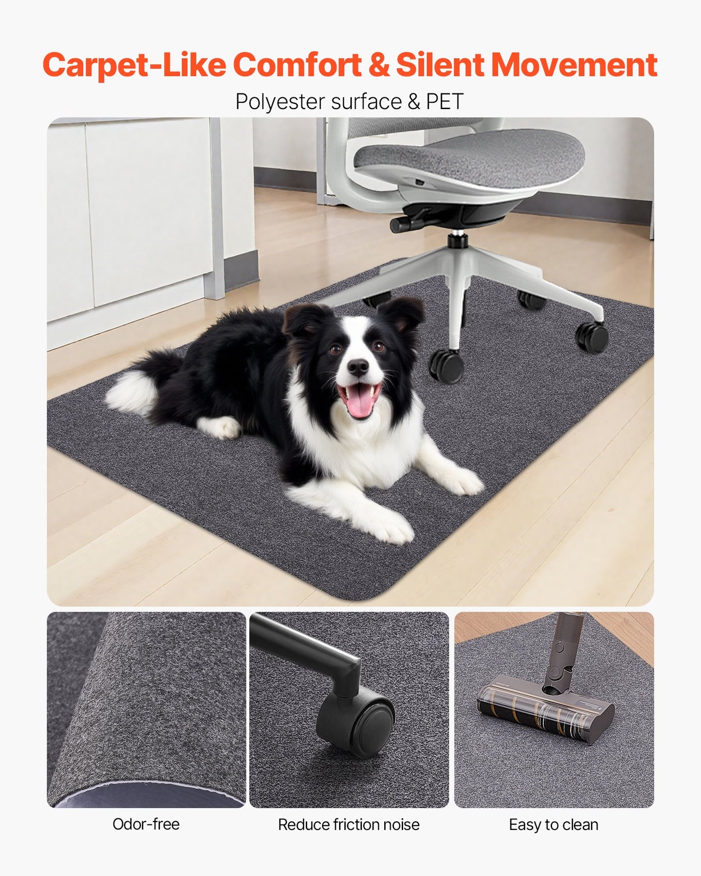 Chair Mat, 55 x 35-inch Office Chair Mat for Hard Floors, Floor Protector for Rolling Chairs, Polyester Surface, Non-Slip & Easy to Clean, Smooth Glide Under Desk Rug for Home Office (Dark Grey)