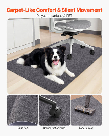Chair Mat, 55 x 35-inch Office Chair Mat for Hard Floors, Floor Protector for Rolling Chairs, Polyester Surface, Non-Slip & Easy to Clean, Smooth Glide Under Desk Rug for Home Office (Dark Grey)