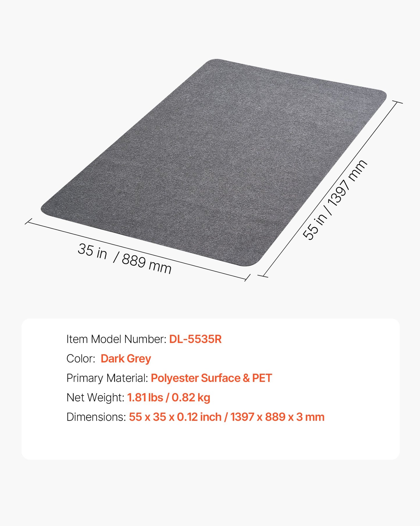 Chair Mat, 55 x 35-inch Office Chair Mat for Hard Floors, Floor Protector for Rolling Chairs, Polyester Surface, Non-Slip & Easy to Clean, Smooth Glide Under Desk Rug for Home Office (Dark Grey)