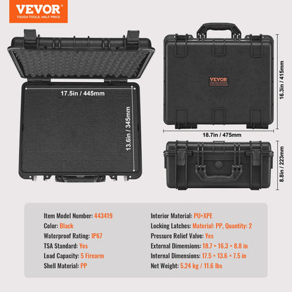 Hard Pistol Cases with Pre-cut PU Foam, Waterproof & Dustproof Hard Gun Case for 1 Pistol, 18.9×16.3×8.5 in Lockable Pistol Case, Black
