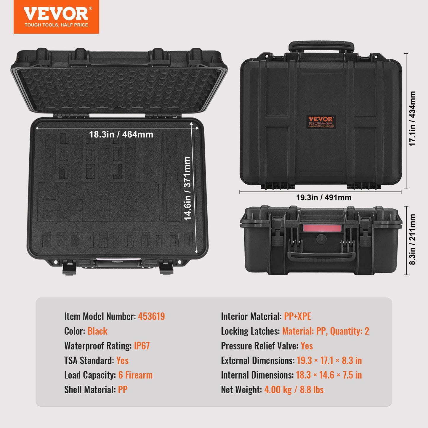 Hard Pistol Cases with Pre-cut PU Foam, Waterproof & Dustproof Hard Gun Case for 1 Pistol, 19.3×17.1×8.3 in Lockable Pistol Case, Black