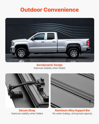 Hard Tri-Fold Truck Bed Tonneau Cover, Compatible with 2019-2025 Dodge Ram 1500 5.6 ft (67.4 in) Bed, Waterproof Low-Profile Hard Folding Truck Tonneau Cover with Aluminum Alloy Support Bar