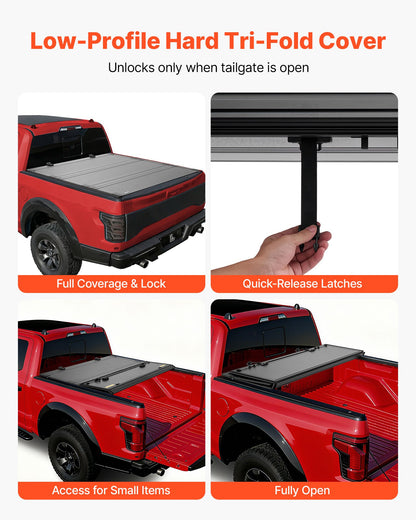 Hard Tri-Fold Truck Bed Tonneau Cover, Compatible with 2022-2025 Ford Maverick 4.5 ft (54.4 in) Bed, Heavy-Duty Waterproof Low-Profile Hard Folding Truck Cover with Aluminum Alloy Support Bar