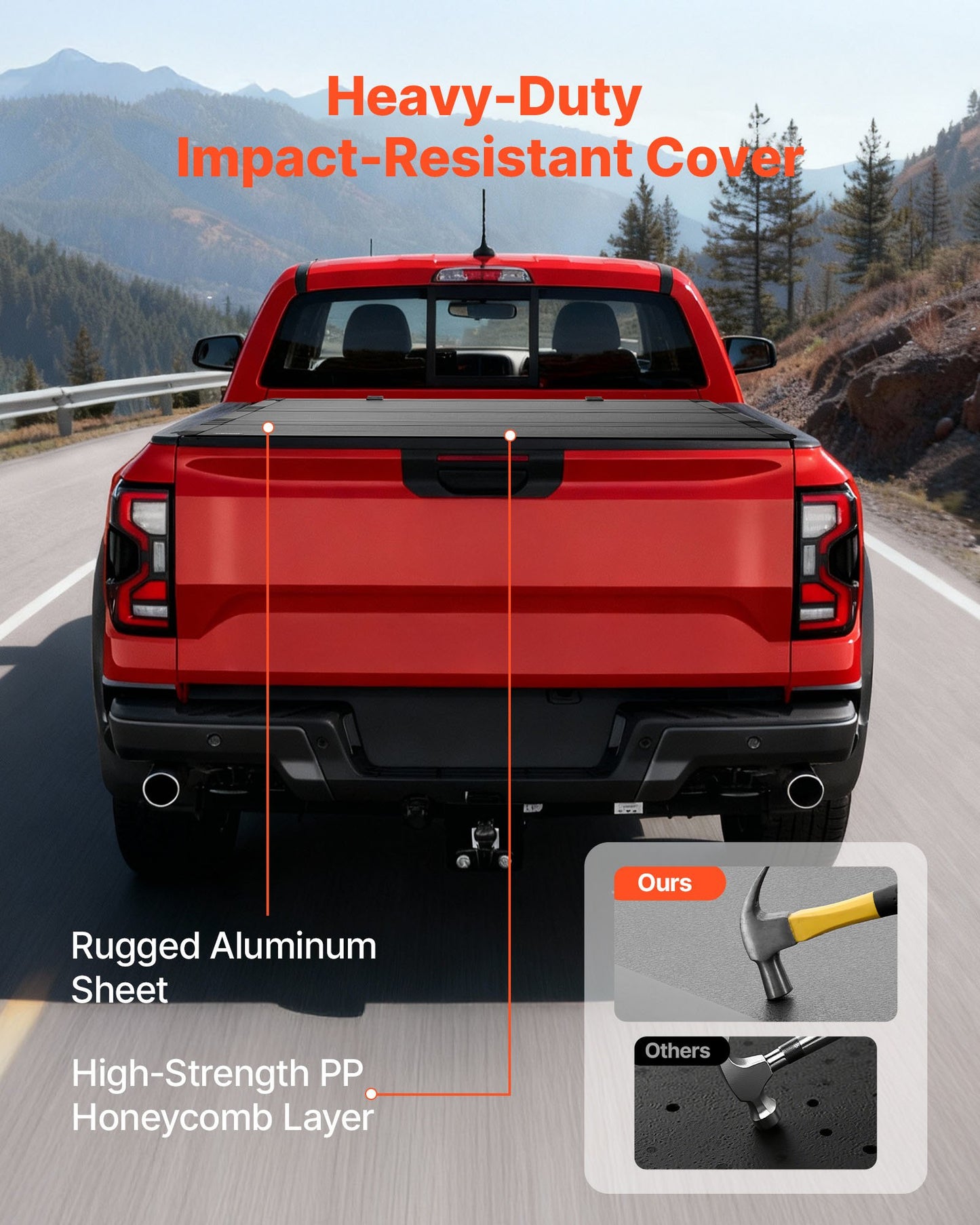 Hard Tri-Fold Truck Bed Tonneau Cover, Compatible with 2022-2025 Ford Maverick 4.5 ft (54.4 in) Bed, Heavy-Duty Waterproof Low-Profile Hard Folding Truck Cover with Aluminum Alloy Support Bar