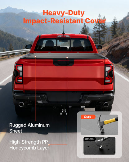 Hard Tri-Fold Truck Bed Tonneau Cover, Compatible with 2022-2025 Ford Maverick 4.5 ft (54.4 in) Bed, Heavy-Duty Waterproof Low-Profile Hard Folding Truck Cover with Aluminum Alloy Support Bar