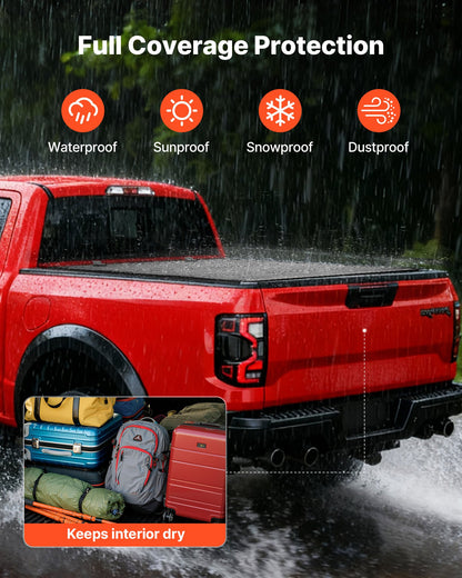 Hard Tri-Fold Truck Bed Tonneau Cover, Compatible with 2022-2025 Ford Maverick 4.5 ft (54.4 in) Bed, Heavy-Duty Waterproof Low-Profile Hard Folding Truck Cover with Aluminum Alloy Support Bar
