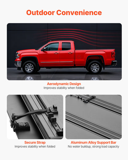 Hard Tri-Fold Truck Bed Tonneau Cover, Compatible with 2022-2025 Ford Maverick 4.5 ft (54.4 in) Bed, Heavy-Duty Waterproof Low-Profile Hard Folding Truck Cover with Aluminum Alloy Support Bar