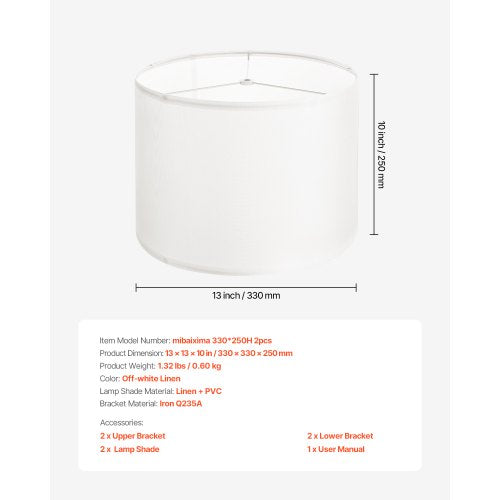 Lampskärmar Drum, 2-set, 33 x 33 x 25 cm, mellanstor rund lampskärm (offwhite) |  EU