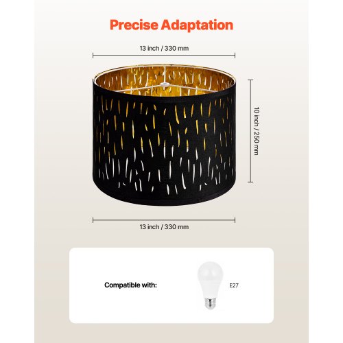 Trumlampskärmar 2-set, 33 cm topp x 33 cm botten x 25 cm hög, mellanstor trumlampskärm med harpa, reservlampskärm för bordslampor, golvlampor och pendellampor, svart ihålig snidad design |  EU