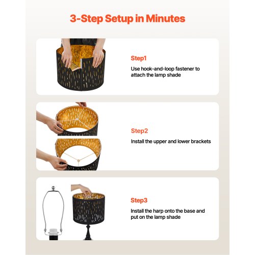 Trumlampskärmar 2-set, 33 cm topp x 33 cm botten x 25 cm hög, mellanstor trumlampskärm med harpa, reservlampskärm för bordslampor, golvlampor och pendellampor, svart ihålig snidad design |  EU
