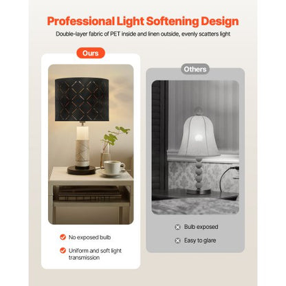 Lampskärmar Trumma 2-set 33 x 33 x 25 cm Rund Lampskärm med Harpa (Svart) |  EU