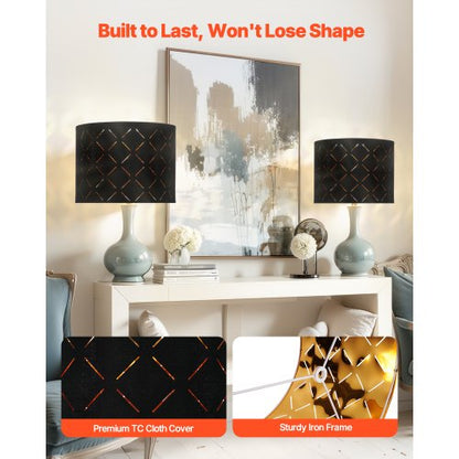 Lampskärmar Trumma 2-set 33 x 33 x 25 cm Rund Lampskärm med Harpa (Svart) |  EU