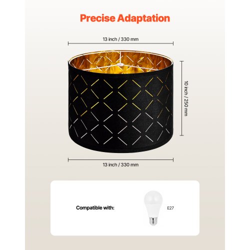 Lampskärmar Trumma 2-set 33 x 33 x 25 cm Rund Lampskärm med Harpa (Svart) |  EU