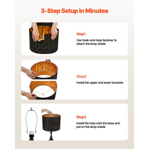 Lampskärmar Trumma 2-set 33 x 33 x 25 cm Rund Lampskärm med Harpa (Svart) |  EU