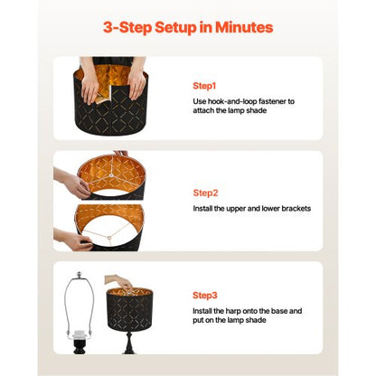 Lampskärmar Trumma 2-set 33 x 33 x 25 cm Rund Lampskärm med Harpa (Svart) |  EU