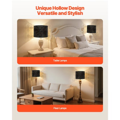 Lampskärmar Trumma 2-set 33 x 33 x 25 cm Rund Lampskärm med Harpa (Svart) |  EU