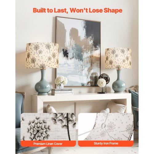 Trommel-Lampenschirme, 2er-Set, 33 x 33 x 25 cm (helles Löwenzahnmuster) | EU