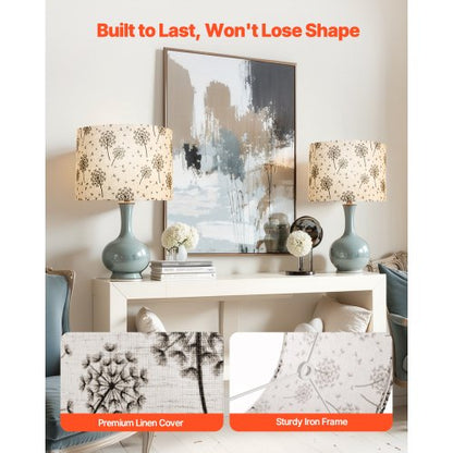 Trommel-Lampenschirme, 2er-Set, 33 x 33 x 25 cm (helles Löwenzahnmuster) | EU