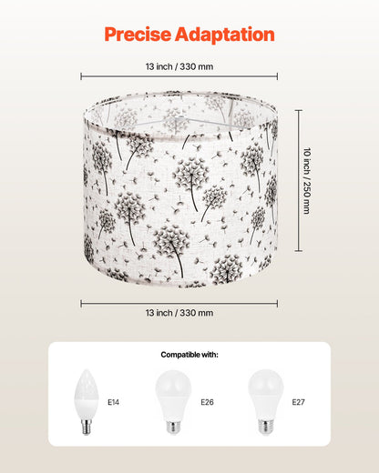 Drum Lamp Shade 2 Set, 13 in Top x 13 in Bottom x 10 in High, Medium Drum Linen Lampshade, Replacement Lamp Shade for Table Lamps Floor Lamps, Easy Assembly Required (Light Dandelion Pattern)