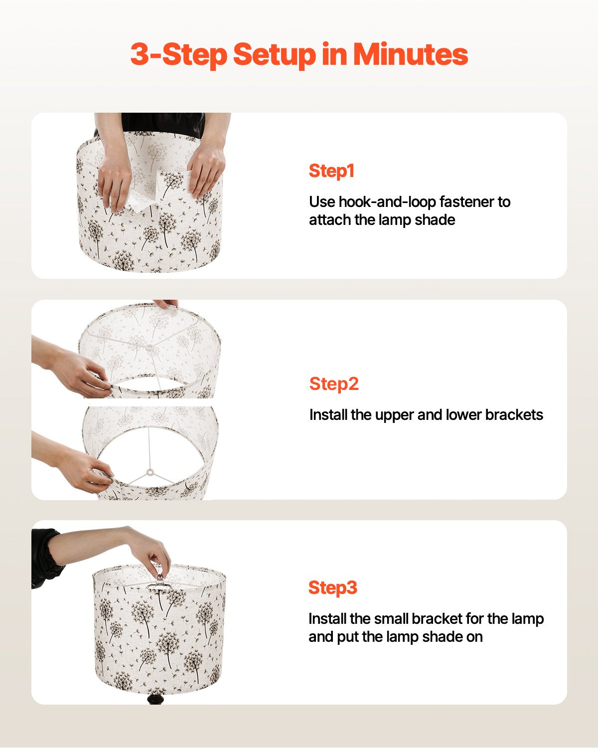 Drum Lamp Shade 2 Set, 13 in Top x 13 in Bottom x 10 in High, Medium Drum Linen Lampshade, Replacement Lamp Shade for Table Lamps Floor Lamps, Easy Assembly Required (Light Dandelion Pattern)