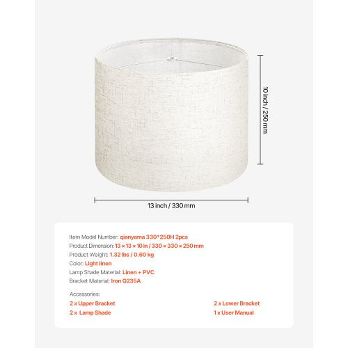 Drum Lampshades 2-set 33 x 33 x 25 cm Medium Round Lampshade (Light Linen) | EU