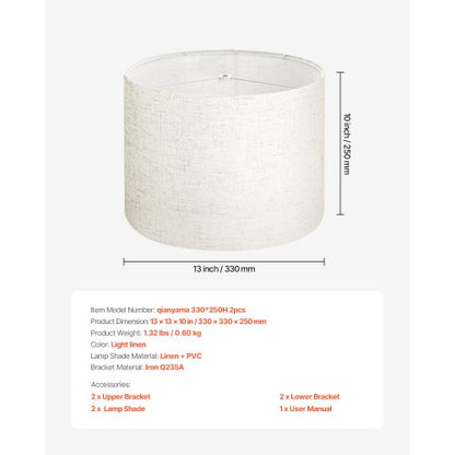 Drum Lampshades 2-set 33 x 33 x 25 cm Medium Round Lampshade (Light Linen) | EU