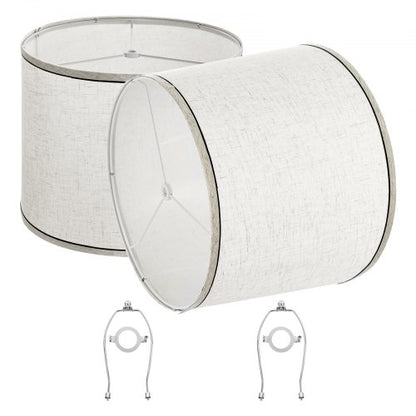 Lamp Shade 2 Set, 11 in Top x 13 in Bottom x 10 in High (Spider Fitter), Medium Lampshade with Harp, Replacement Lamp Shade for Table & Floor Lamps Pendant Lights, Light Linen with Black Edge