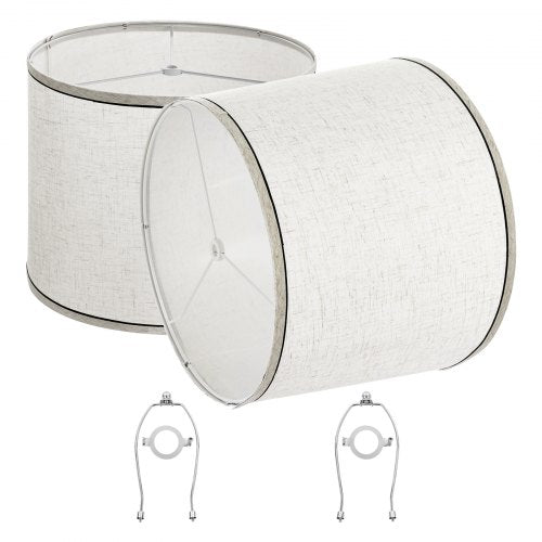 Lamp Shade 2 Set, 11 in Top x 13 in Bottom x 10 in High (Spider Fitter), Medium Lampshade with Harp, Replacement Lamp Shade for Table & Floor Lamps Pendant Lights, Light Linen with Black Edge