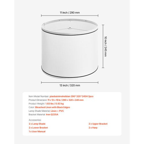 Lampenschirme 2er-Set 28 x 33 x 25 cm Mittlerer Lampenschirm mit Harfe (weiß)