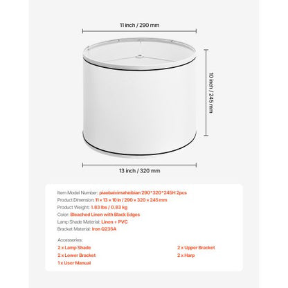 Lampenschirme 2er-Set 28 x 33 x 25 cm Mittlerer Lampenschirm mit Harfe (weiß)