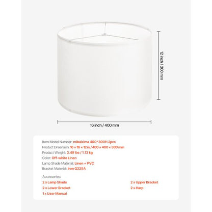 Trommel-Lampenschirme, 2er-Set, 40,6 x 40,6 x 30,5 cm, Lampenschirm mit Harfe (cremefarben)