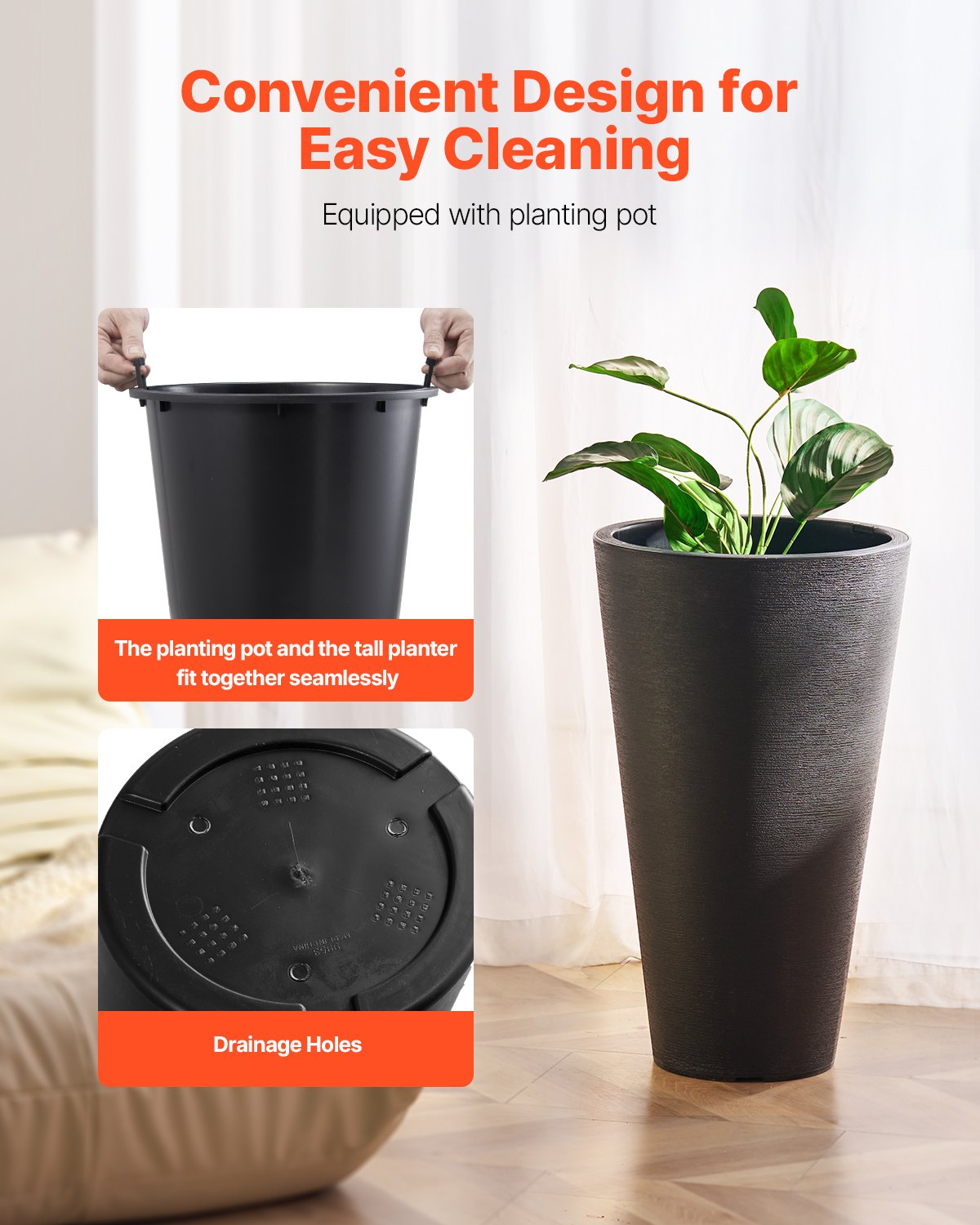 Hohes Pflanzgefäß-Set mit 2 runden, konischen Blumentöpfen, 61 cm, für den Innen- und Außenbereich