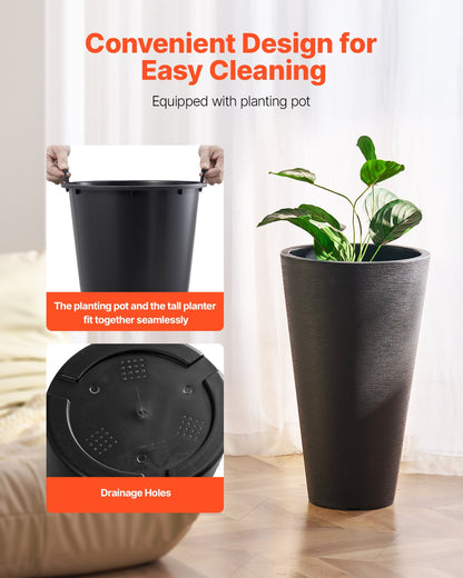 Hohes Pflanzgefäß-Set mit 2 runden, konischen Blumentöpfen, 61 cm, für den Innen- und Außenbereich