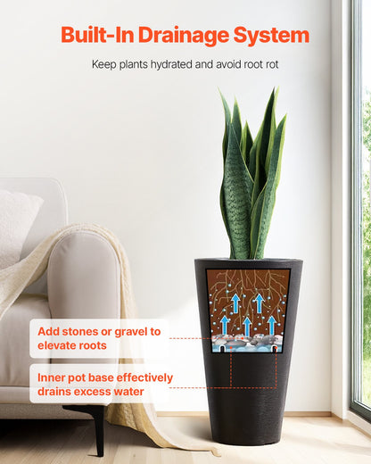 Hohes Pflanzgefäß-Set mit 2 runden, konischen Blumentöpfen, 61 cm, für den Innen- und Außenbereich