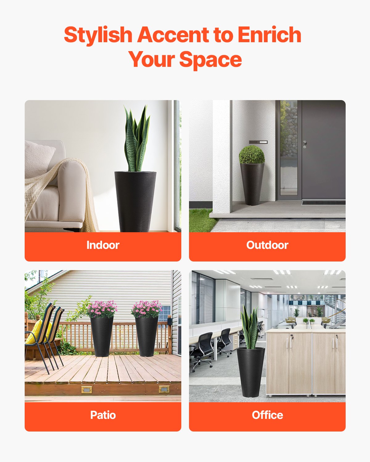 Hohes Pflanzgefäß-Set mit 2 runden, konischen Blumentöpfen, 61 cm, für den Innen- und Außenbereich