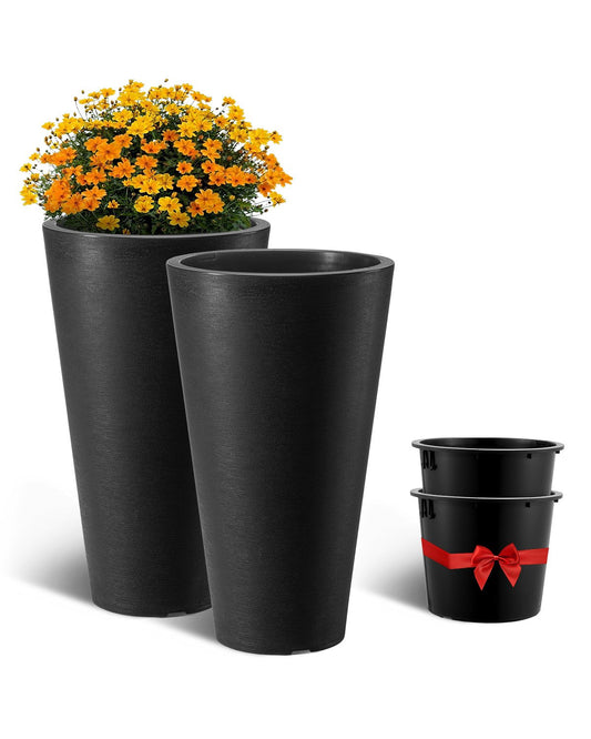 Tall Planter Set med 2 runda avsmalnande växtkrukor 24 in för utomhus inomhus