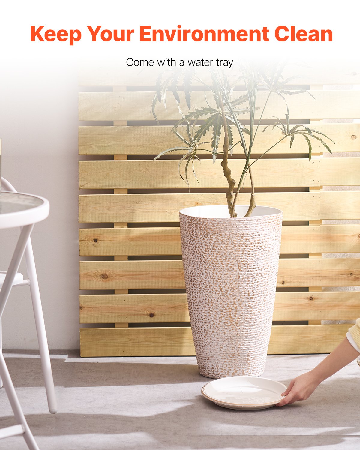 Tall Planter Set med 2 runda avsmalnande växtkrukor 21 in för utomhus inomhus