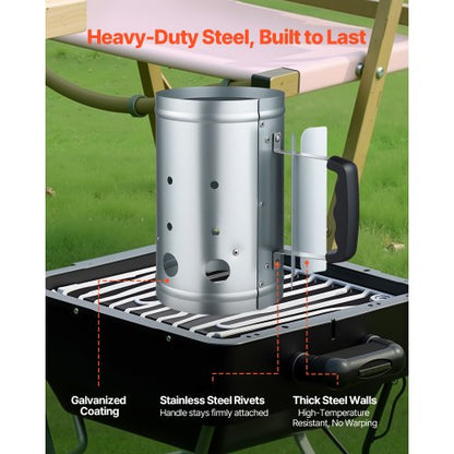 Kolstartare, 1,8 kg stor kolkamin, kraftig grilltändare i stål för kolgrill och grillar, kompakt koltändare och grillverktyg för språng, silver |  EU