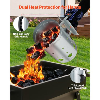 Kolstartare, 1,8 kg stor kolkamin, kraftig grilltändare i stål för kolgrill och grillar, kompakt koltändare och grillverktyg för språng, silver |  EU