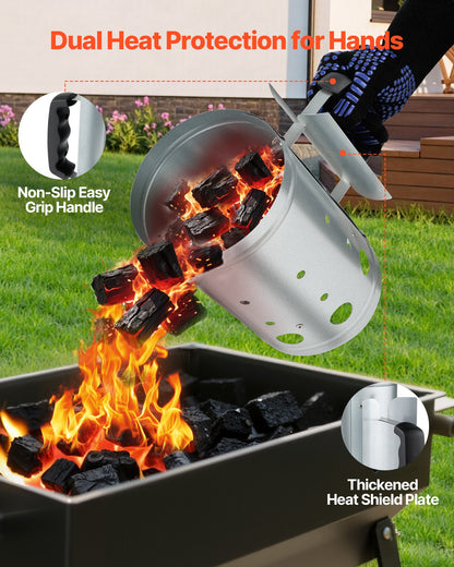 Charcoal Chimney Starter, 4 lbs Large Capacity Coal Fireplace, Heavy Duty BBQ Steel Chimney Starter for Charcoal Grill and Barbecues, Compact On-the-Go Carbon Lighter and BBQ Grill Tool, Silver