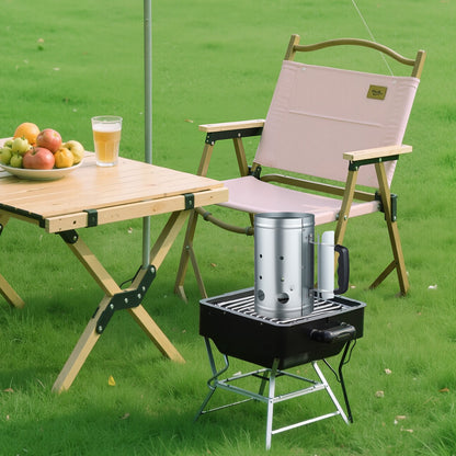 Charcoal Chimney Starter, 4 lbs Large Capacity Coal Fireplace, Heavy Duty BBQ Steel Chimney Starter for Charcoal Grill and Barbecues, Compact On-the-Go Carbon Lighter and BBQ Grill Tool, Silver