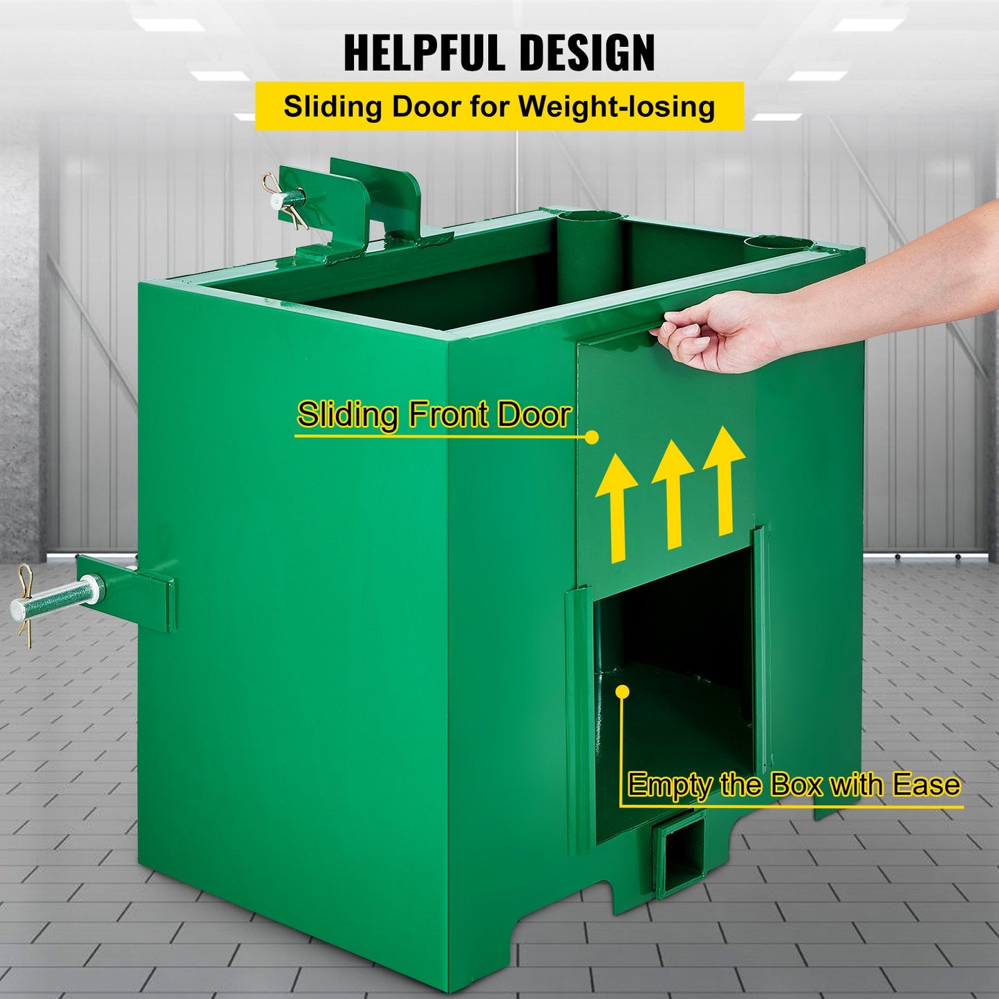 3-punkts ballastlåda, 800lbs kapacitet Hitch Ballast Box, Standard 2 tums kopplingsmottagare, traktorballastlåda med 5cu.ft volym, Heavy Duty Stål, Passar Kategori 1 traktortillbehör, Grön