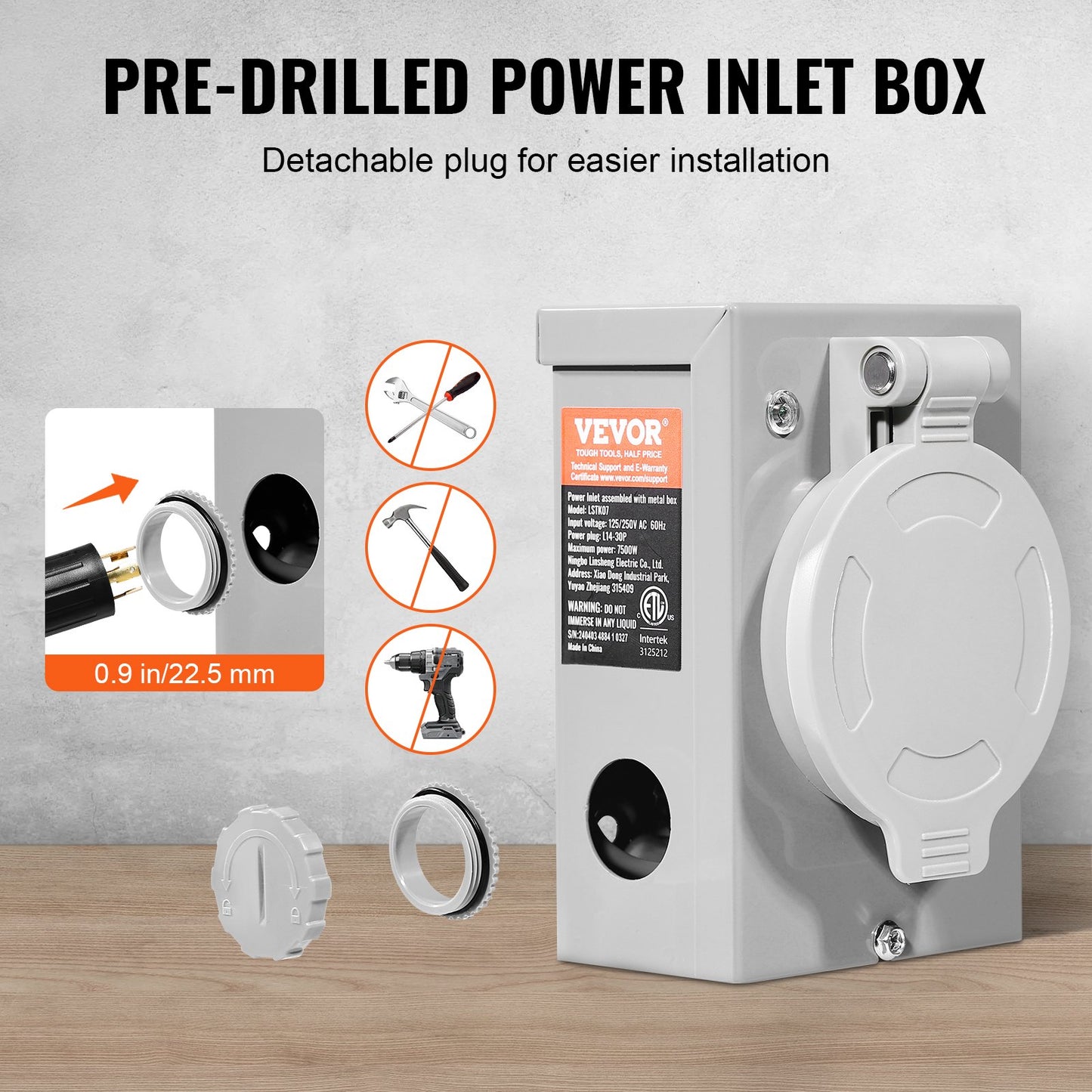 30 Amp Generator Cord and Power Inlet Box Kit, 40 FT, NEMA L14-30P/L14-30R STW 10 AWG Generator Power Extension Cord with Twist Lock Connector, Pre-Drilled Inlet Box for RV Outdoor, ETL Listed