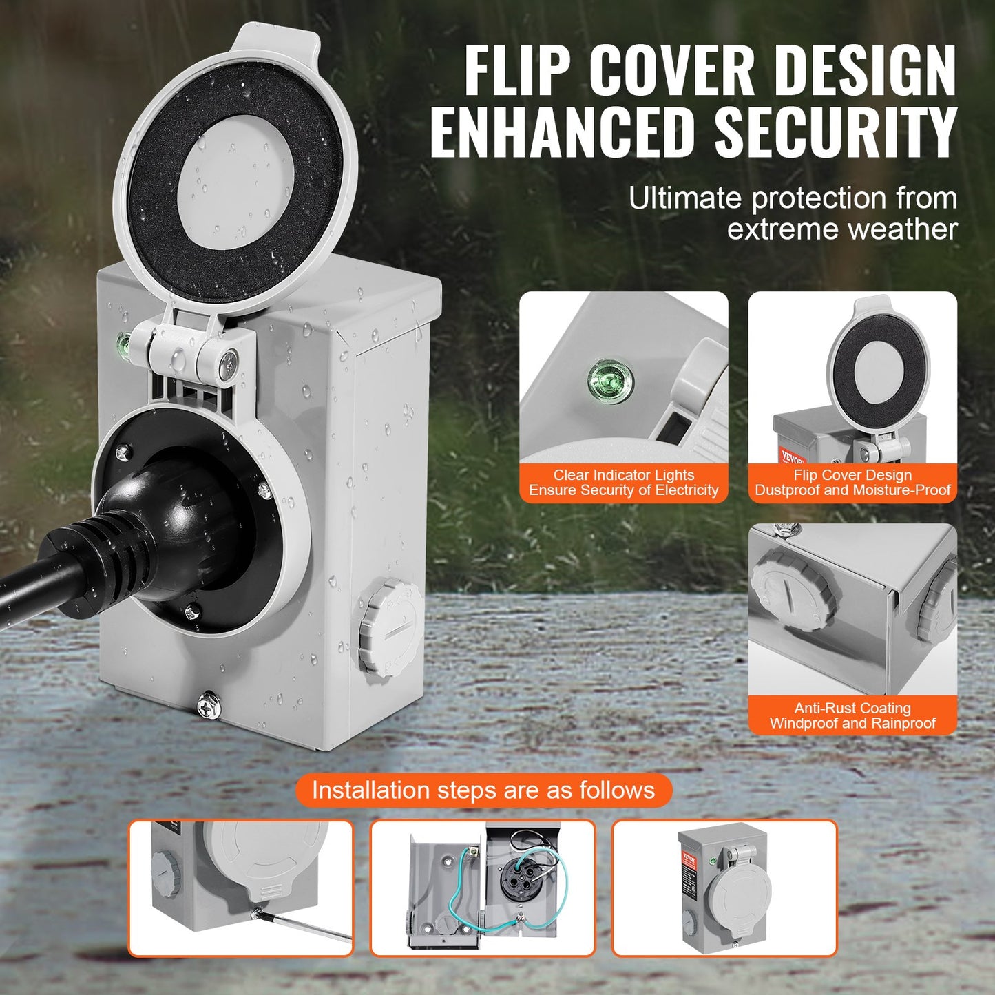 30 Amp Generator Cord and Power Inlet Box Kit, 40 FT, NEMA L14-30P/L14-30R STW 10 AWG Generator Power Extension Cord with Twist Lock Connector, Pre-Drilled Inlet Box for RV Outdoor, ETL Listed