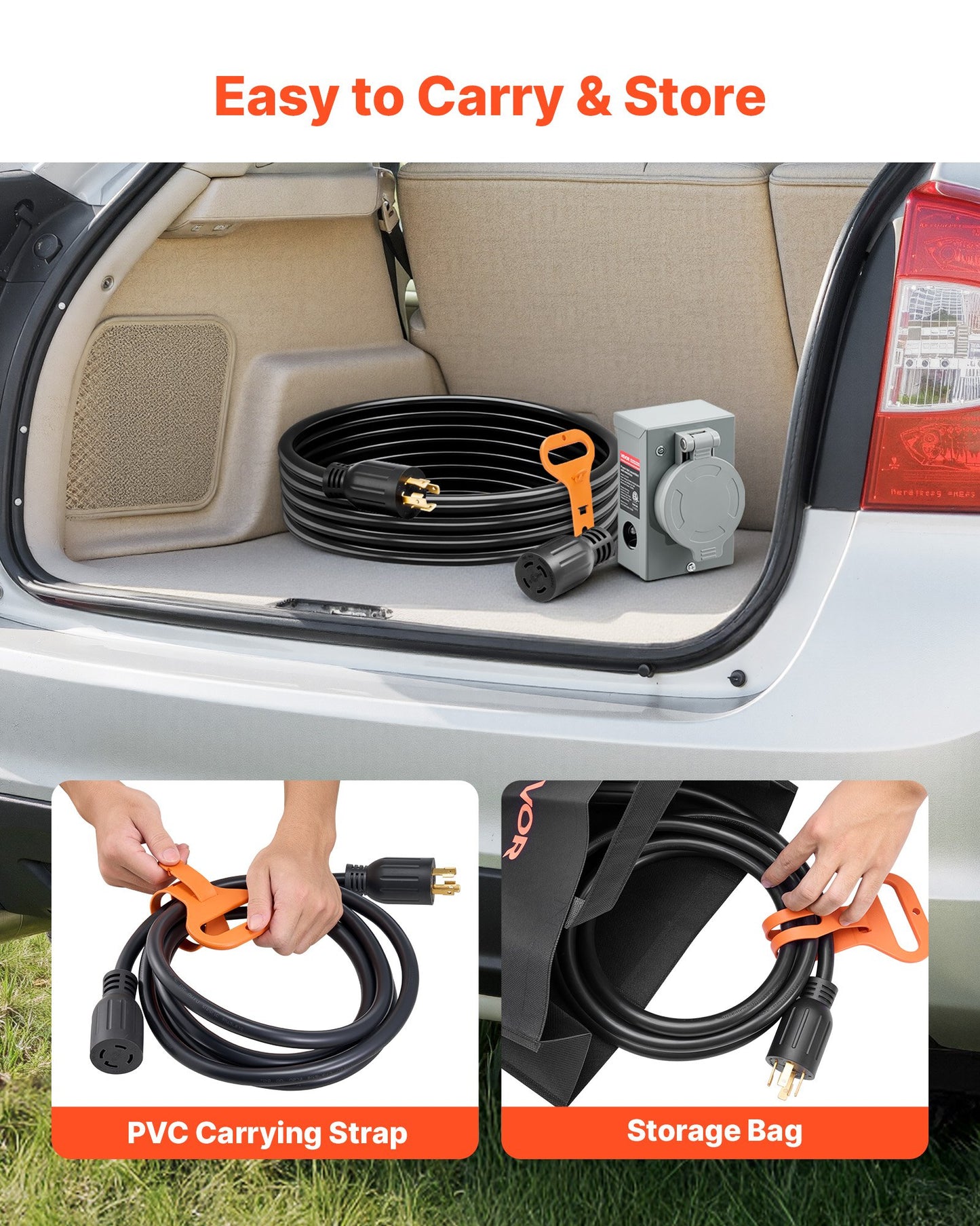 30 Amp Generator Cord and Power Inlet Box, 50 FT, 125/250V NEMA L14-30P to L14-30R Heavy Duty Extension Power Cord, SJTW 10 Gauge 7500W, Pre-Drilled Inlet Box, for Generator to House, ETL Listed