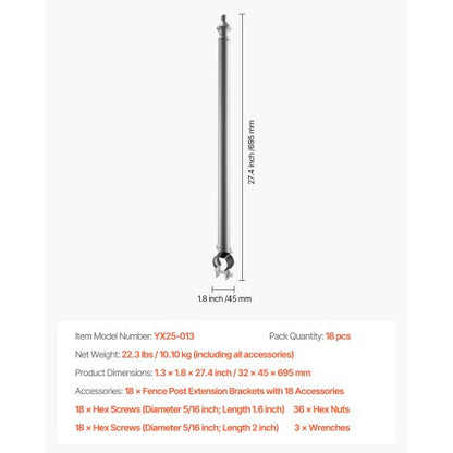 18er-Pack 27,4" Maschendrahtzaun-Verlängerung für 1,3-1,5" Oberschienen-U-Halterung | EU
