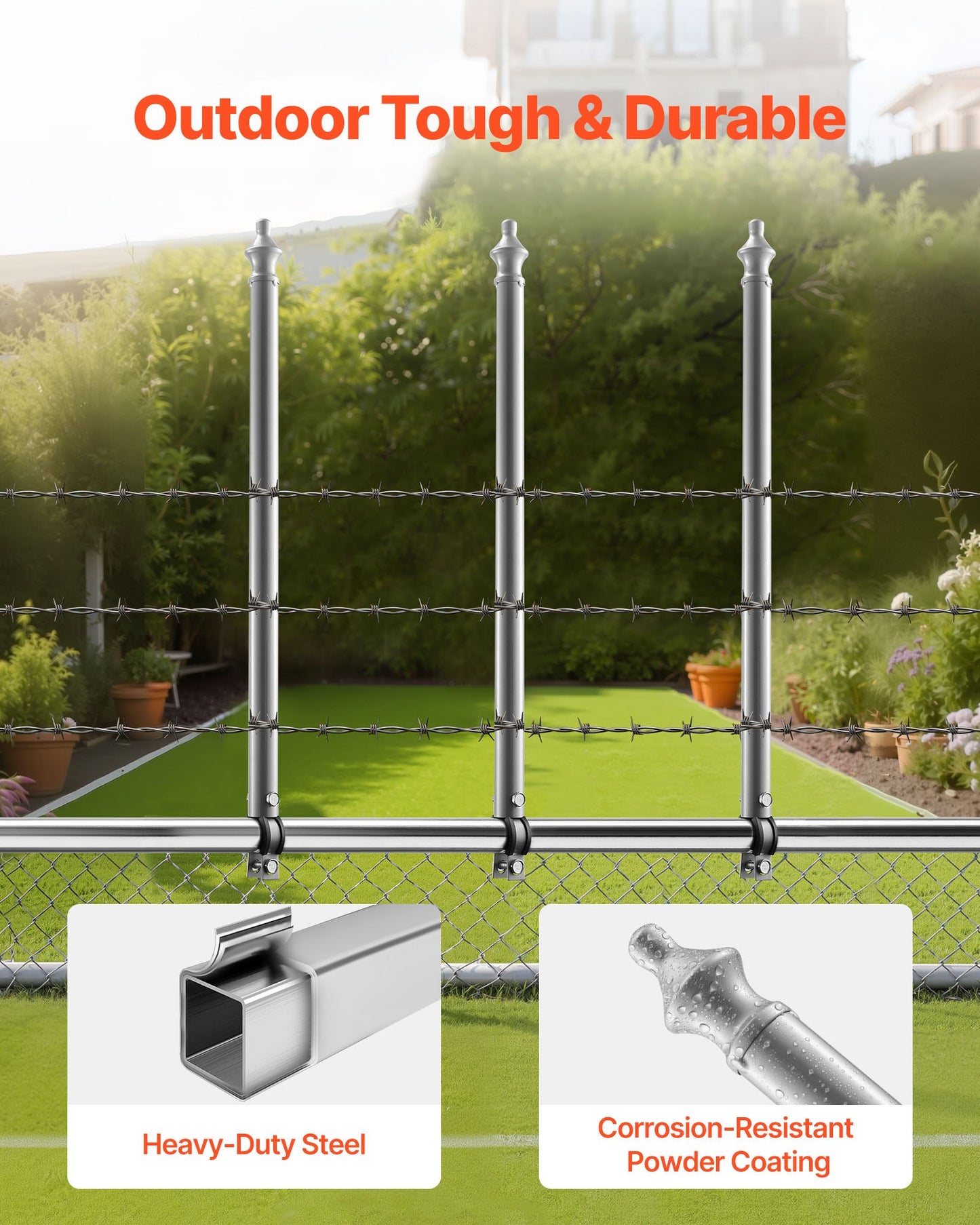Chain Link Fence Extensions, 18 Packs 27.4" Extension Height, Galvanized Post Extender for 1.3" to 1.5" Top of Fence, U Bracket, Barbed Wire Extend Arm for Privacy, Prevent Dogs Jumping Out